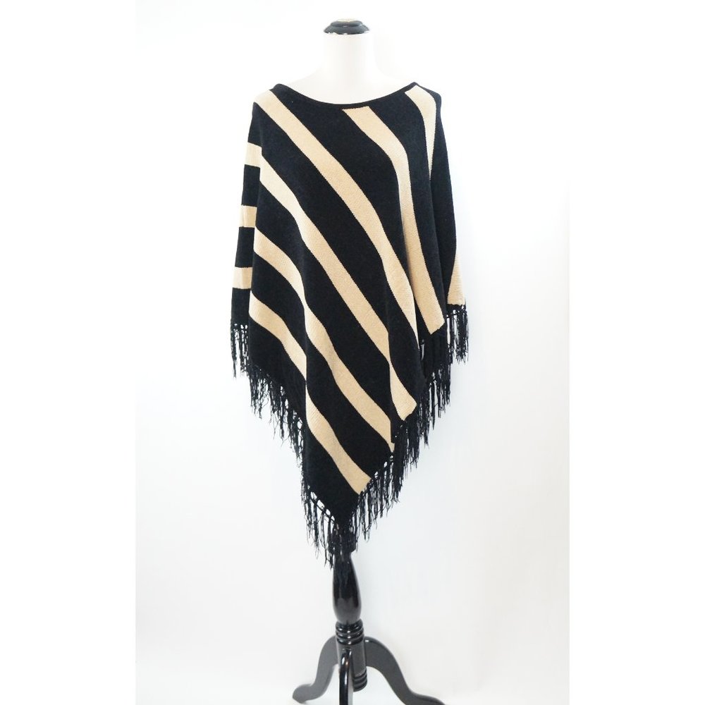 Chenille Poncho, Stripe, Fringe
